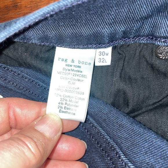 Rag & Bone Fit 1 Skinny Jeans Denim Blue Men's Size 30x32 Color ELM - Picture 8 of 8